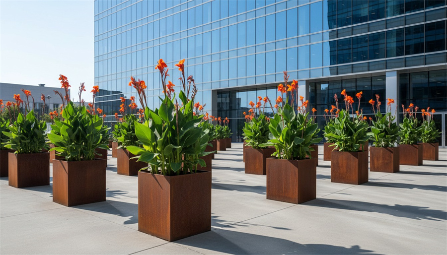 large square corten steel planter