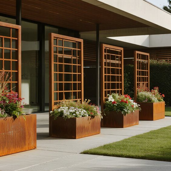 corten steel planters round